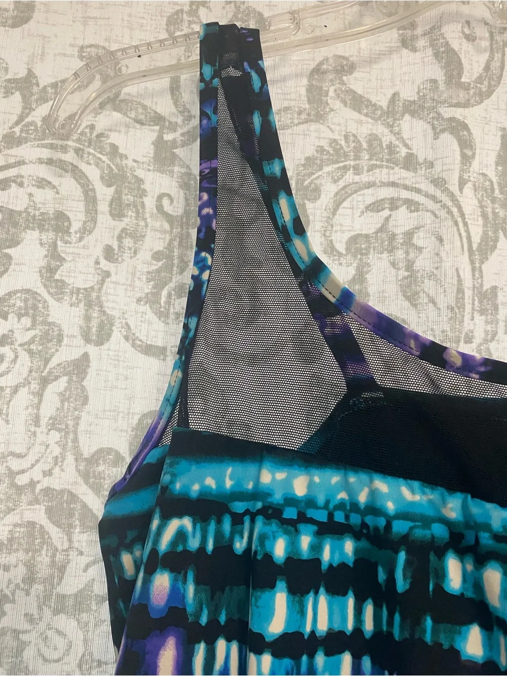 Miraclesuit Cat Bayou Mirage High Neck Mesh Animal Print Purple Black 14DD FLAW